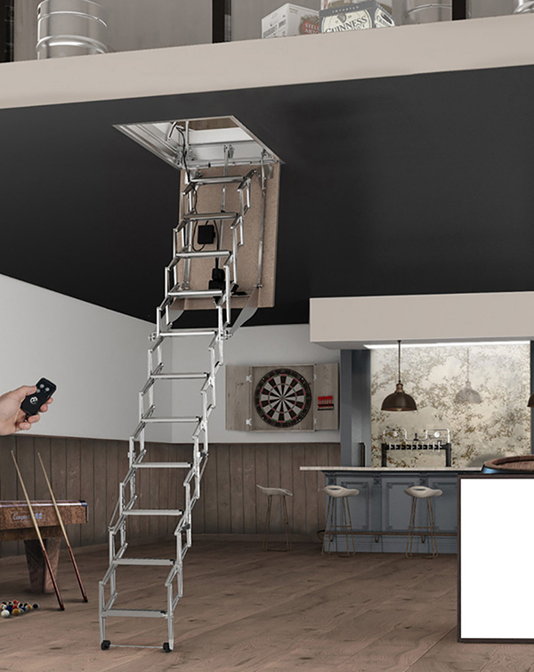 Elektrische Dachbodentreppe Mit Fernbedienung - Teleskopleiter Bis 380cm, 300kg Traglast