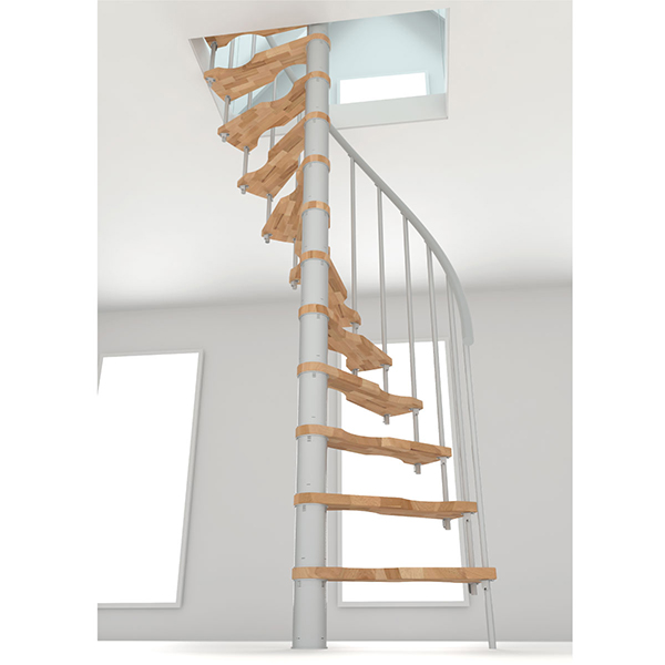 Halbwendeltreppe 140 x 65 cm Weiß und Buche
